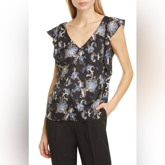 Rebecca Taylor flower print silk/viscose ruffle top - Picture 1 of 8